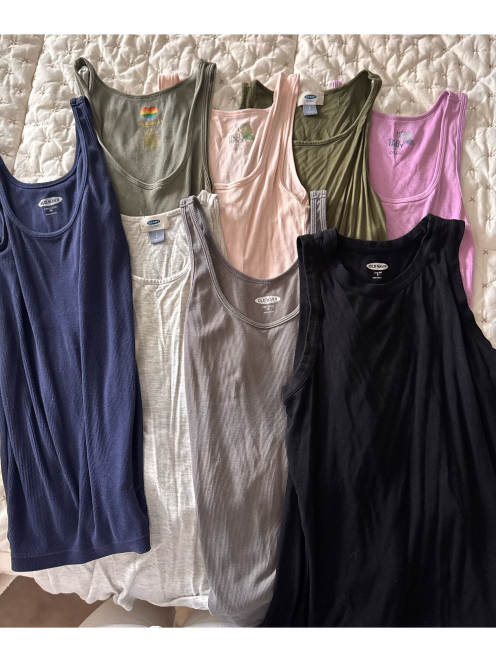 Old Navy Navy Ribbed Tank Top with Gold Logo